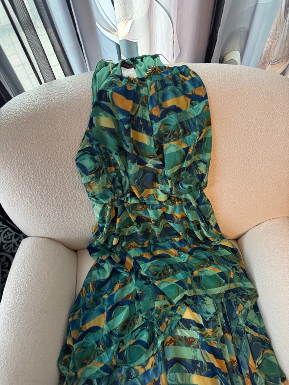 mark. Teal and Yellow Abstract Halter Maxi Dress